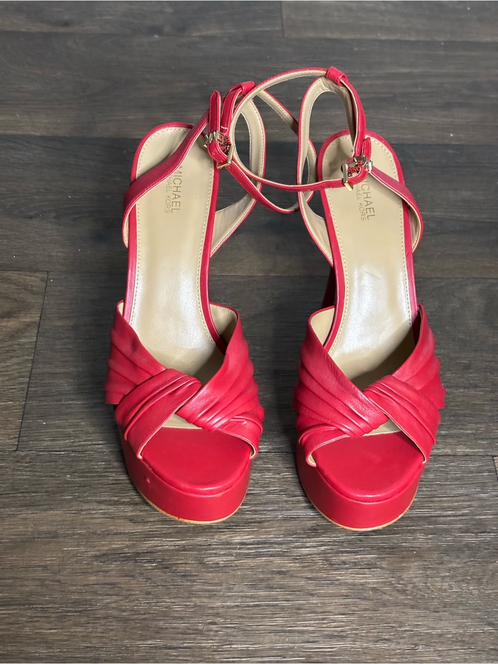 Michael Kors Red Knotted Leather Platform Sandals